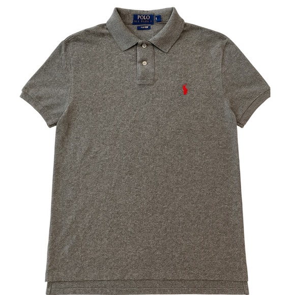 Polo Ralph Lauren Custom Fit Gray Polo Shirt Red Pony Logo Mens - Picture 1 of 4